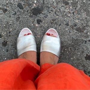 Loeffler Randall Silver Metallic Wedge Sandals